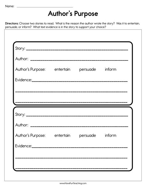 Authors Purpose Worksheet