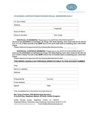 Fillable Online Standing Order Form For Individual Members Only Fax