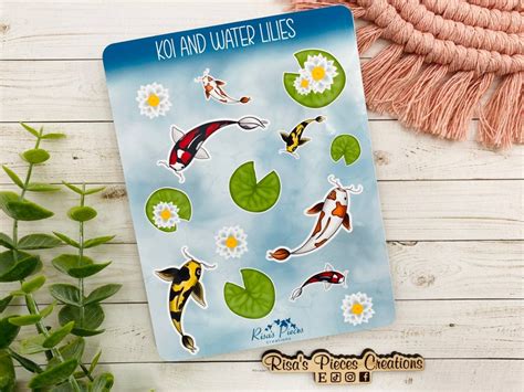 Koi Pond Sticker Sheet Koi Stickers Fish Sticker Lily Pad Etsy