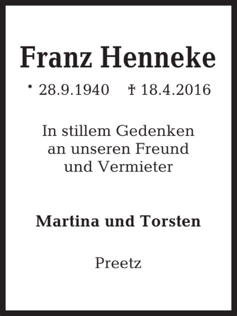 Traueranzeigen Von Franz Henneke Trauer Anzeigen De