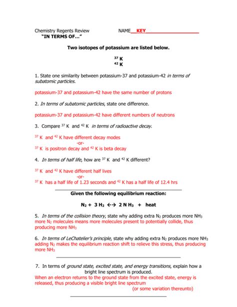 January Chemistry Regents Answer Key Tansy Florette