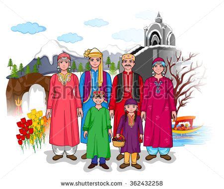 Vector design of Kashmiri family showing culture of Jammu and Kashmir ...