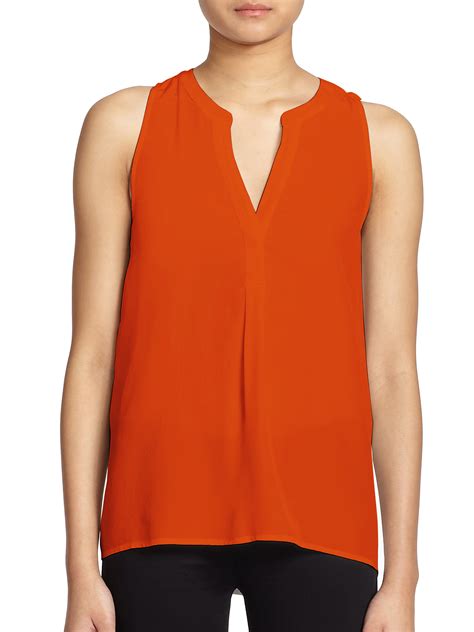 Lyst Joie Aruna Silk Sleeveless Blouse In Orange