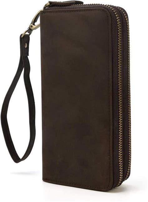 Pochette en Cuir Véritable pour Homme avec Double Fermeture éclair et 4