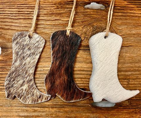 Western Christmas Tree Ornaments Set of 6 Cowhide Cowboy - Etsy