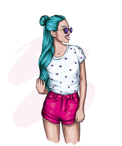Premium Vector Beautiful Girl In Stylish Shorts And Top