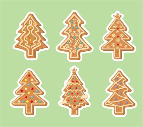 Premium Vector Gingerbread Christmas Tree Stickers New Year