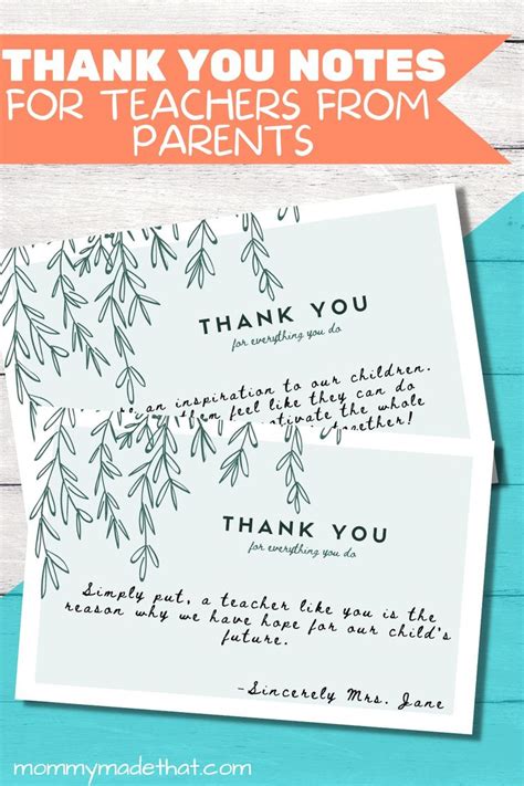 Short And Thoughtful Teacher Thank You Notes From Parents Free