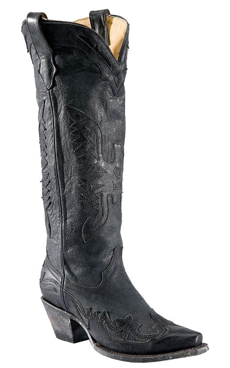 Corral® Ladies 16 Black Wblack Eagle Overlay And Wingtip Tall Snip Toe Western Boot Cavenders