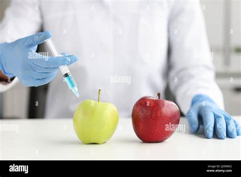 Scientist makes injection in apple in laboratory Stock Photo - Alamy