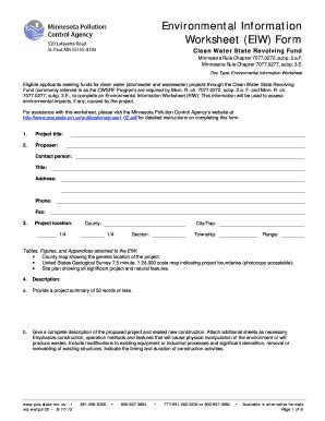 Fillable Online Pca State Mn Environmental Information Worksheet Eiw