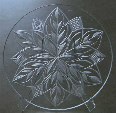 Art Glass Plate, Hand Engraved, Pilgrim Glass Plate, Abstract Plate, Winter Decor, Decorative ...