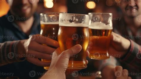 Ai Generative Group Of People Cheering Beer Glasses In Brewery Pub