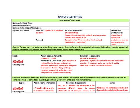 Carta descriptiva editable CARTA DESCRIPTIVA INFORMACIÓN GENERAL