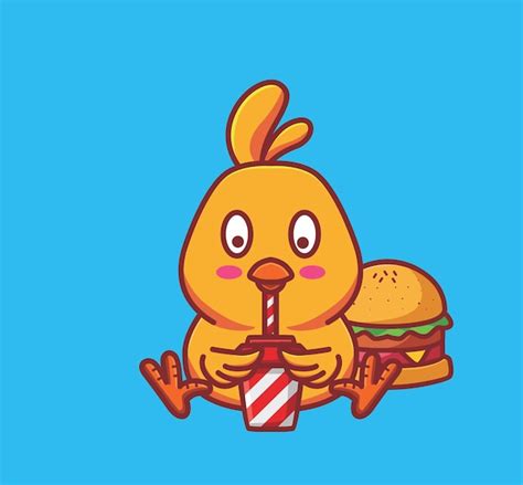 Premium Vector Cute Chicks Hungry Eating Cheeseburger And Drink Soda