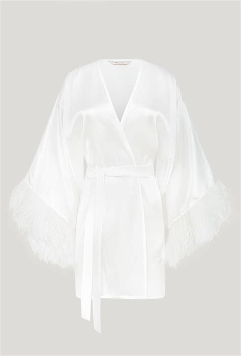 White Silk Kimono With Feathers Ginger Moye