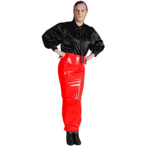 Herren glänzende PVC Leder Hobble Rock Sissy hohe Taille Stretch