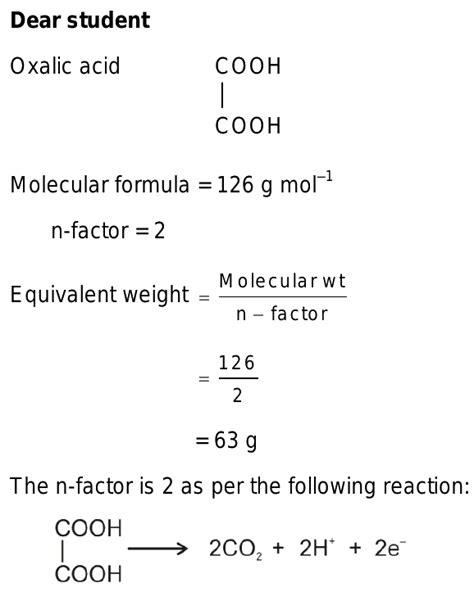 Equivalent Weight Of Crystalline Oxalic Acid Is