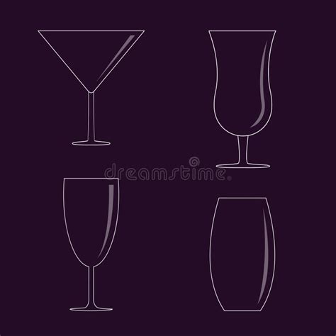 Cocktail Glass Icon Set Different Types Of Glasses With Cocktails Alcohol Drinks Line Art