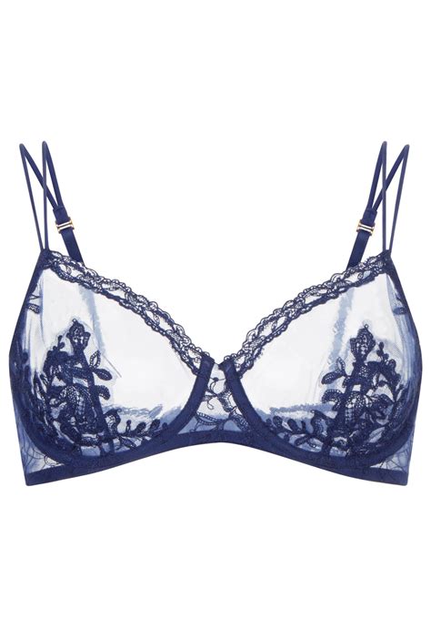 La Perla Liaison Navy Blue Underwired Bra With Lace And Macramé Trim Lyst