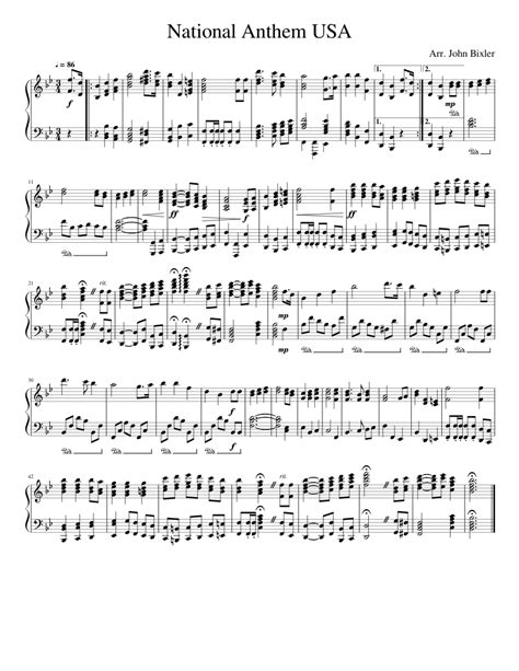 Nationalanthemusa Sheet Music For Piano Solo