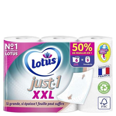 LOT DE 10 LOTUS Just 1 XXL Papier Toilette Blanc Aquatube 6