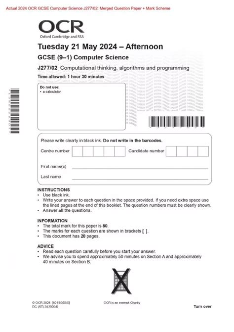 Actual Ocr Gcse Computer Science J Computational Thinking