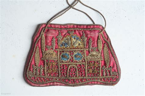 Lovely Antique Ottoman Silk Embroidered Purse With Mosque Motif