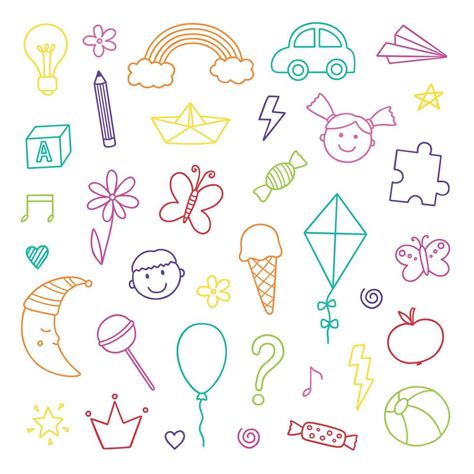 Cute Kids Doodle Set Childrens Drawings Hand Drawn Vector