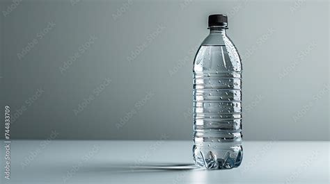 Small Plastic Transparent Mineral Water Bottle There Is A Banner On The