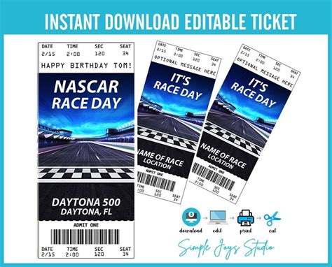 Printable Car Race Ticket Template Surprise Racing Ticket Etsy