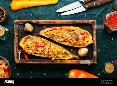 Baked Sweet Potatoes With Peppersquinoa And Mushroomsbatat Halves