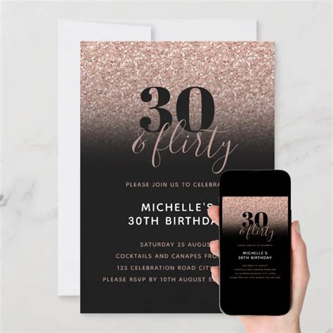 Pink Faux Glitter 30 And Flirty 30th Birthday Invitation Zazzle