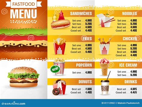 Vector Illustration Design Menu Fast Food Restaurant Stock Vector