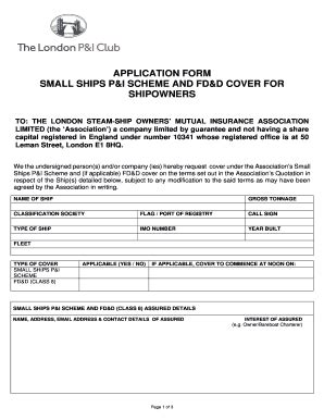 Fillable Online Application Form Small Ships Pi Scheme And Fdd Cover