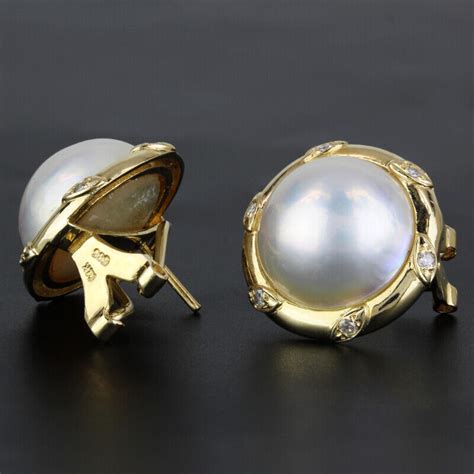 K Yellow Gold Vintage Mabe Pearl And Diamond Earrings Liputan