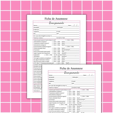 Ficha De Anamnese Bronzeamento Arquivo Digital Produtos Elo7