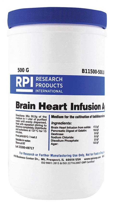 RPI Brain Heart Infusion Agar: 500 g Container Size, Powder - 31FW57 ...