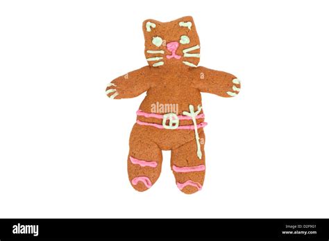 Kitty Softpaws Gingerbread Cookie Isolated Over White Background Stock