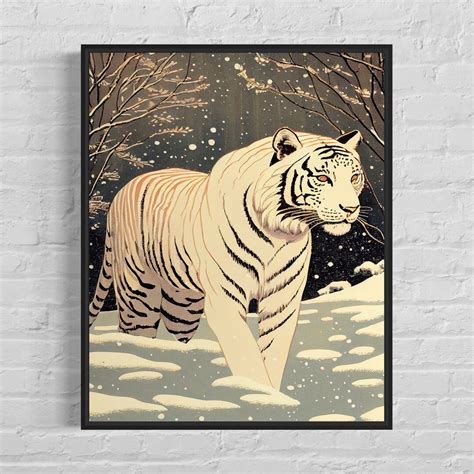 White Tiger Art Print White Tiger Vintage Poster Artwork, White Tiger ...