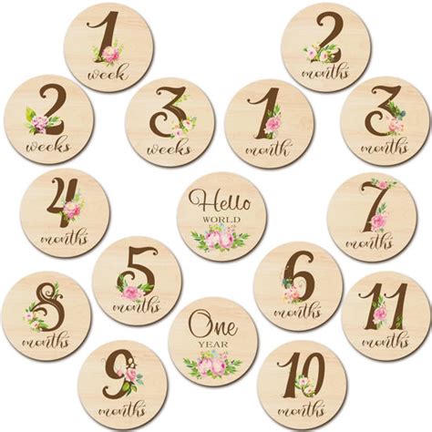 GetUSCart 16 Pieces Wooden Baby Monthly Milestone Cards Baby Monthly