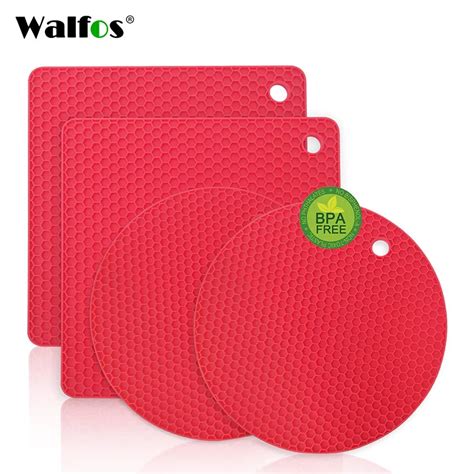 Walfos Silicone Trivet Mats 4 Heat Resistant Pot Holders Multipurpose Non Slip For Kitchen