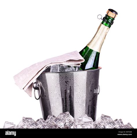 Champagne Bottle In A Bucket With Ice On The White Stock Photo Alamy