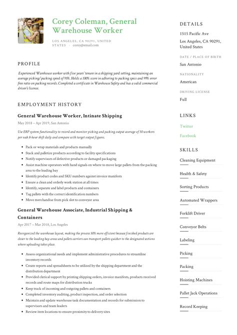 General Warehouse Worker Resume Guide 12 Resume Templates