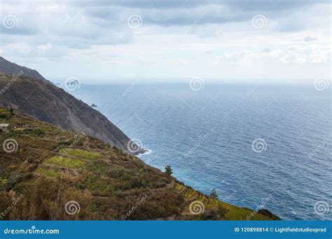 Paisaje Pintoresco Con Las Colinas Herbosas Y El Mar Hermoso Foto De