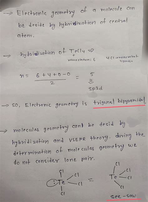 [Solved] What is the electron geometry and molecular geometry of TeCl4 ...