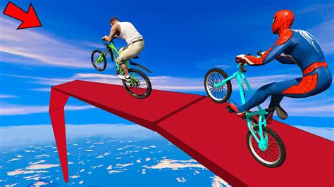 Franklin Motorcycle And Spider Man Bicycle Stunt Race Challenge In GTA