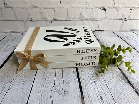 Personalized Wood Book Stack Custom Book Stack Bless This Home Book