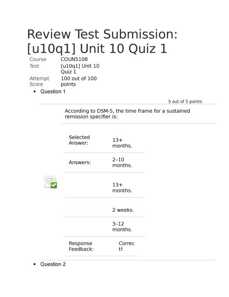 COUN 5108 Unit 10 Quiz 1 Review Test Submission U10q1 Unit 10 Quiz