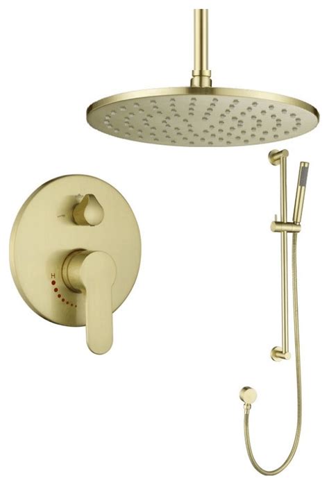 Fontana Lyon Brushed Gold Ceiling Mount Solid Brass Round Showerhead